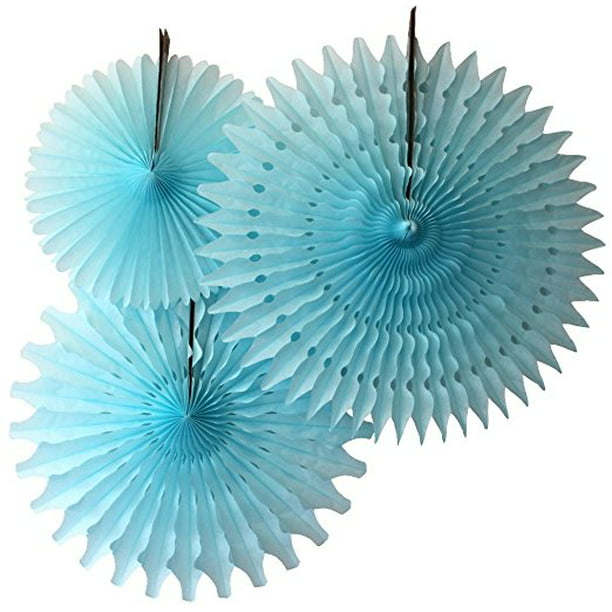 Set of 3 Hanging Honeycomb Tissue Fan Devra Party Light Blue 13 inch, 18 inch, 21 inch 